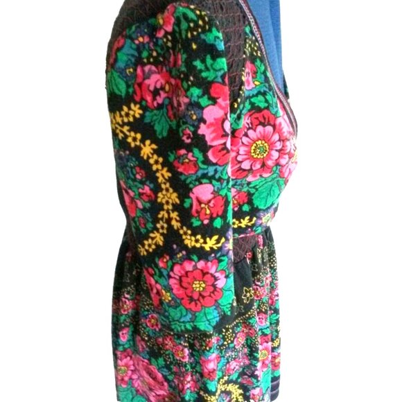 FREE PEOPLE  cottagecore black and floral print A line V neck dress - Picture 7 of 9